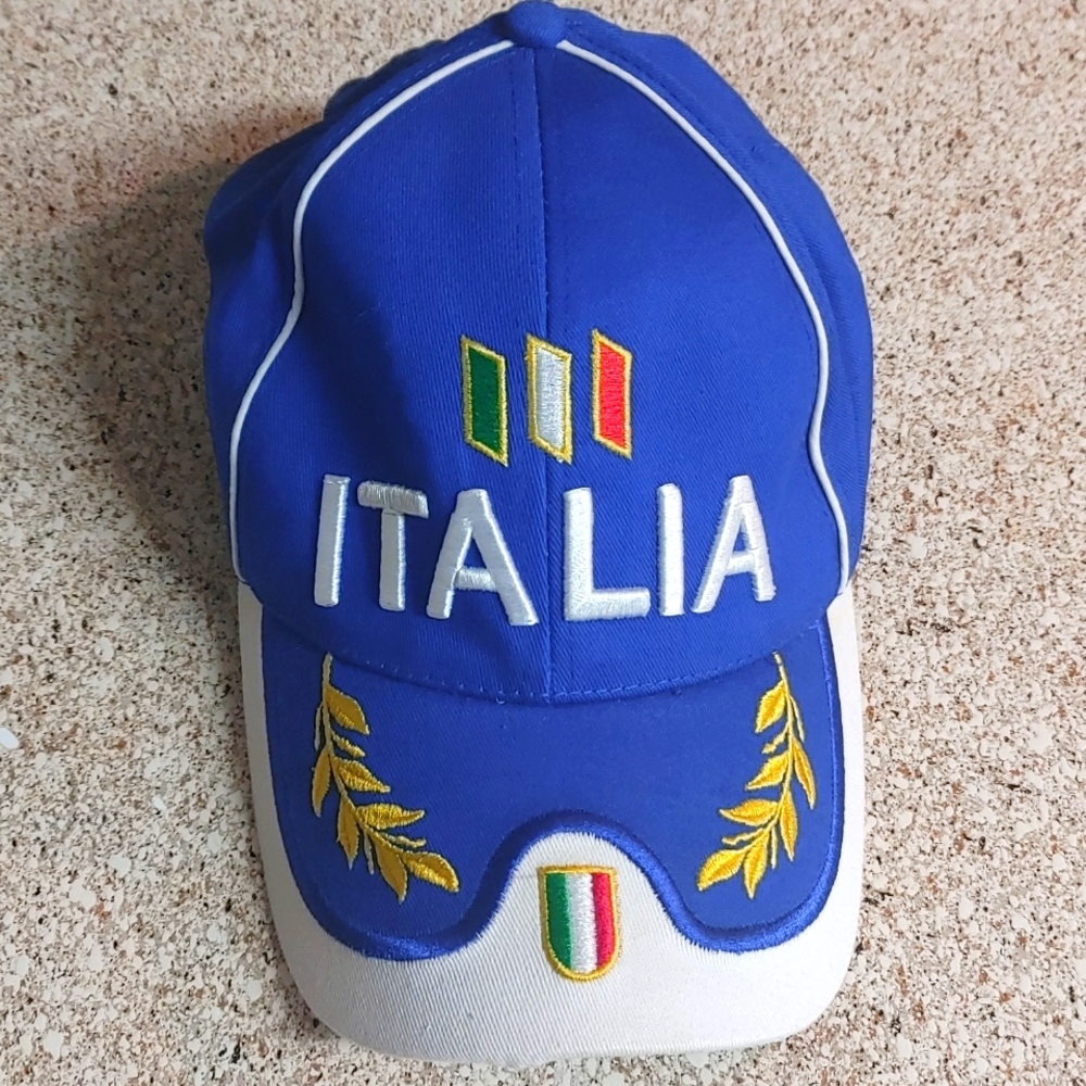 Italia Blue, Country Flag on Brim Embossed Hat/Cap